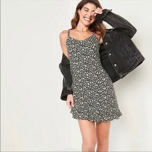 Old Navy Linen Blend Leopard Print Cami Mini Dress Size S Boho Beachy Smocked